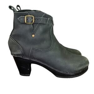 No.6 Gray 5" Shaft Nubuck Leather Wooden Clog Bootie Mid Heel EU 38 US 7.5